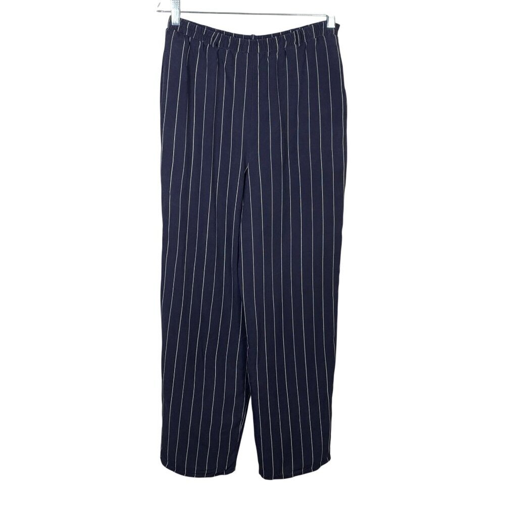 Austin Reed Silk Pants Trousers Womens Size 6 Blue Striped Elastic Waist Pockets